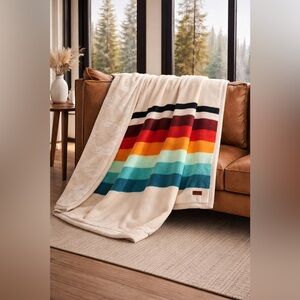 Pendleton Reversible Throw Blanket 50”x70” Sunset Stripes Yellow Plush Soft New